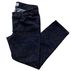 Old Navy Diva Blue Crop Damask Brocade Print Mid Rise Pants 6